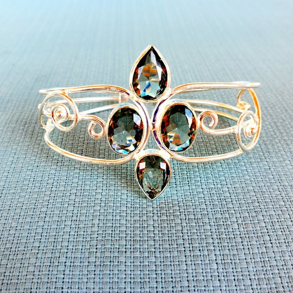 New Absolutely Stunning Paraiba Tourmaline 935 Silver Adjustable Cuff Bracelet. - Picture 1 of 16